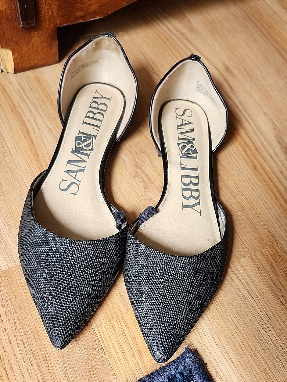 Sam & Libby Pointed Flats in Black Textured Upper